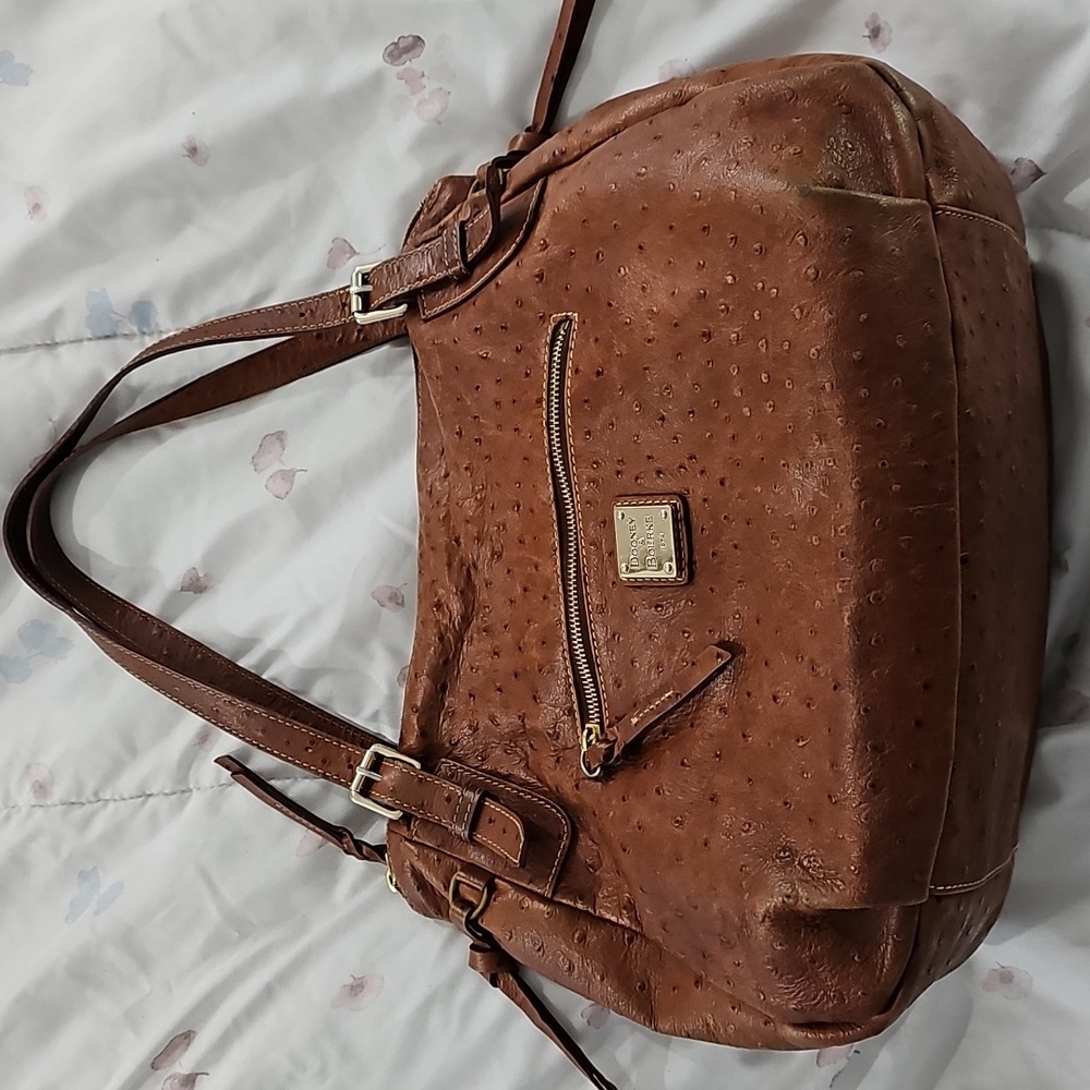 Vintage Dooney and Bourke Caramel/Cognac Ostrich Leather Shoulder/Tote Bag